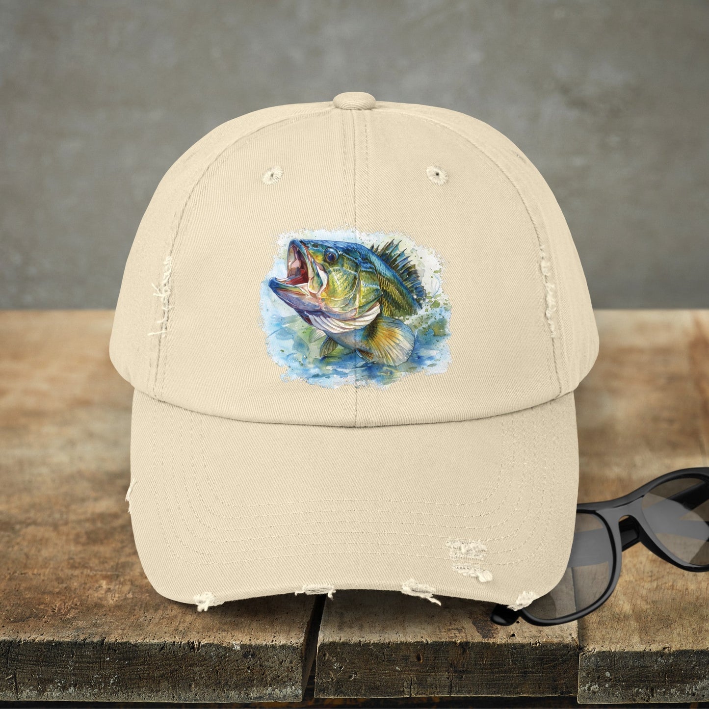 Bass Fishing Baseball Hat, Colorful Watercolor Bass Fish Art, See Matching Sandals! - FlooredByArt