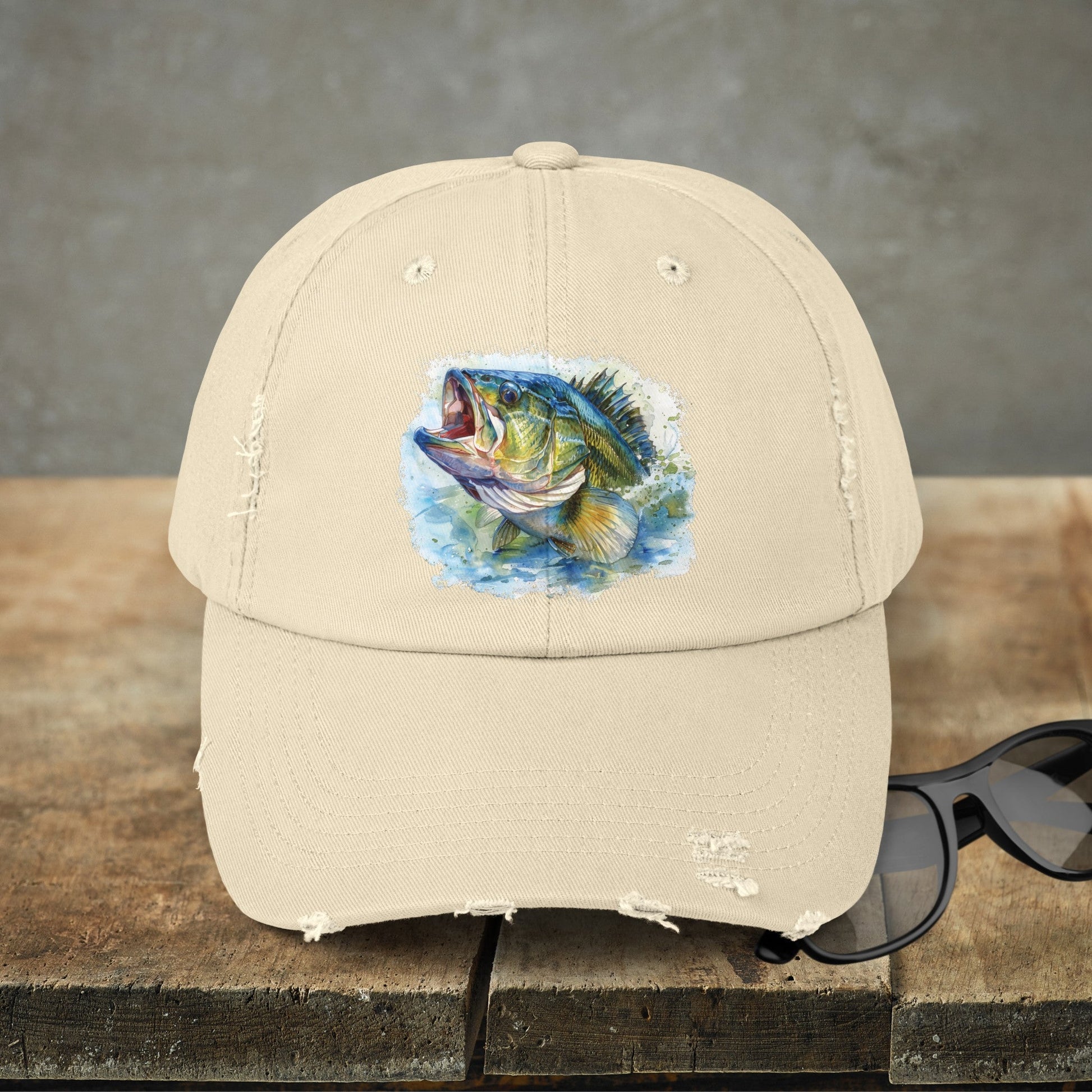 Bass Fishing Baseball Hat, Colorful Watercolor Bass Fish Art, See Matching Sandals! - FlooredByArt