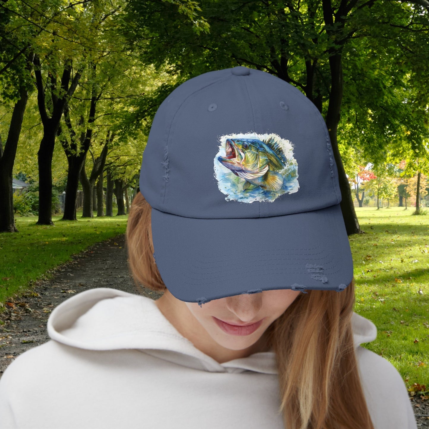 Bass Fishing Baseball Hat, Colorful Watercolor Bass Fish Art, See Matching Sandals! - FlooredByArt