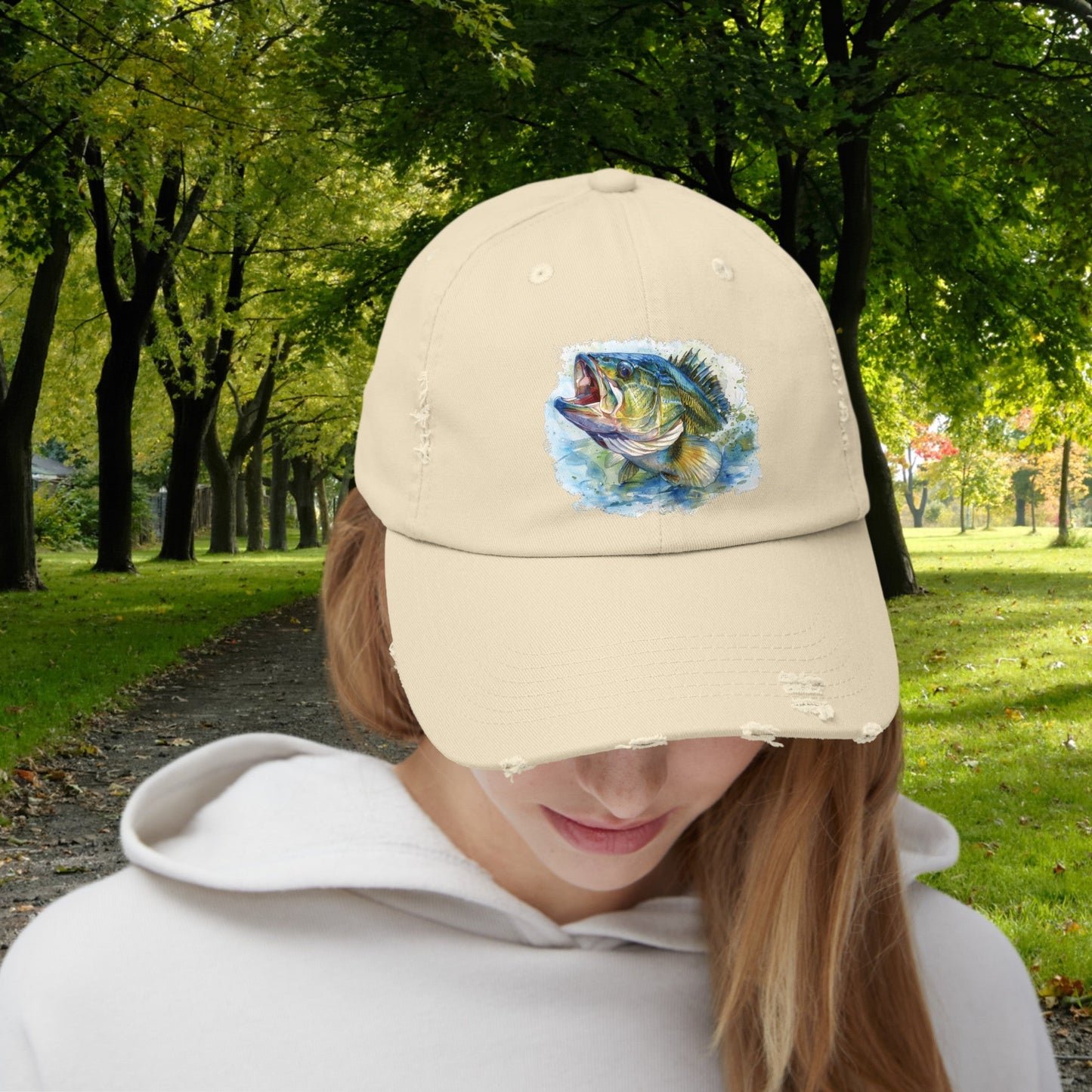 Bass Fishing Baseball Hat, Colorful Watercolor Bass Fish Art, See Matching Sandals! - FlooredByArt