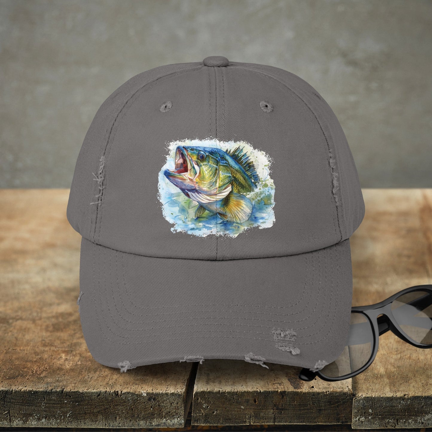 Bass Fishing Baseball Hat, Colorful Watercolor Bass Fish Art, See Matching Sandals! - FlooredByArt