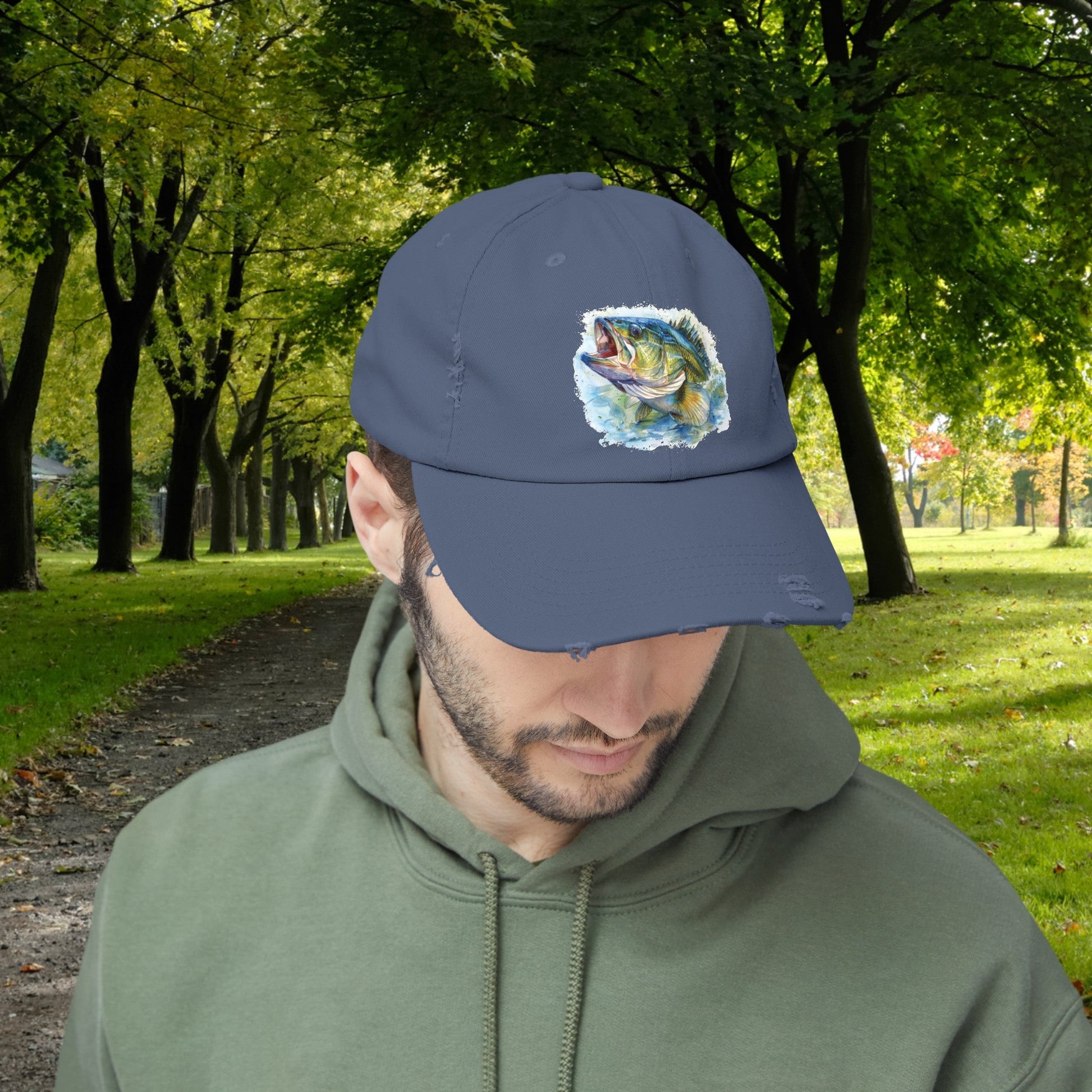 Bass Fishing Baseball Hat, Colorful Watercolor Bass Fish Art, See Matching Sandals! - FlooredByArt