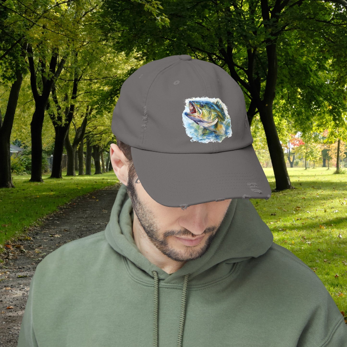 Bass Fishing Baseball Hat, Colorful Watercolor Bass Fish Art, See Matching Sandals! - FlooredByArt
