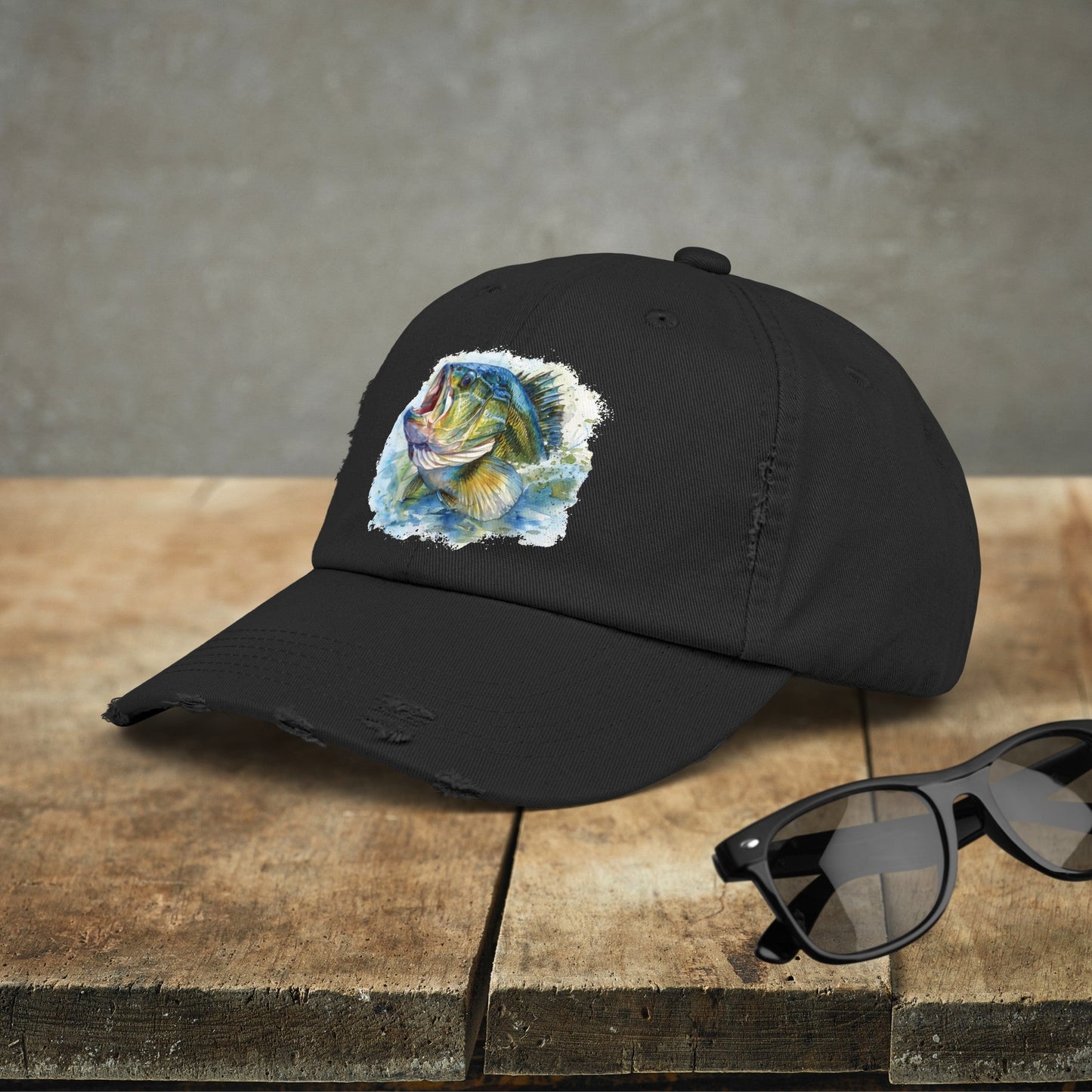 Bass Fishing Baseball Hat, Colorful Watercolor Bass Fish Art, See Matching Sandals! - FlooredByArt