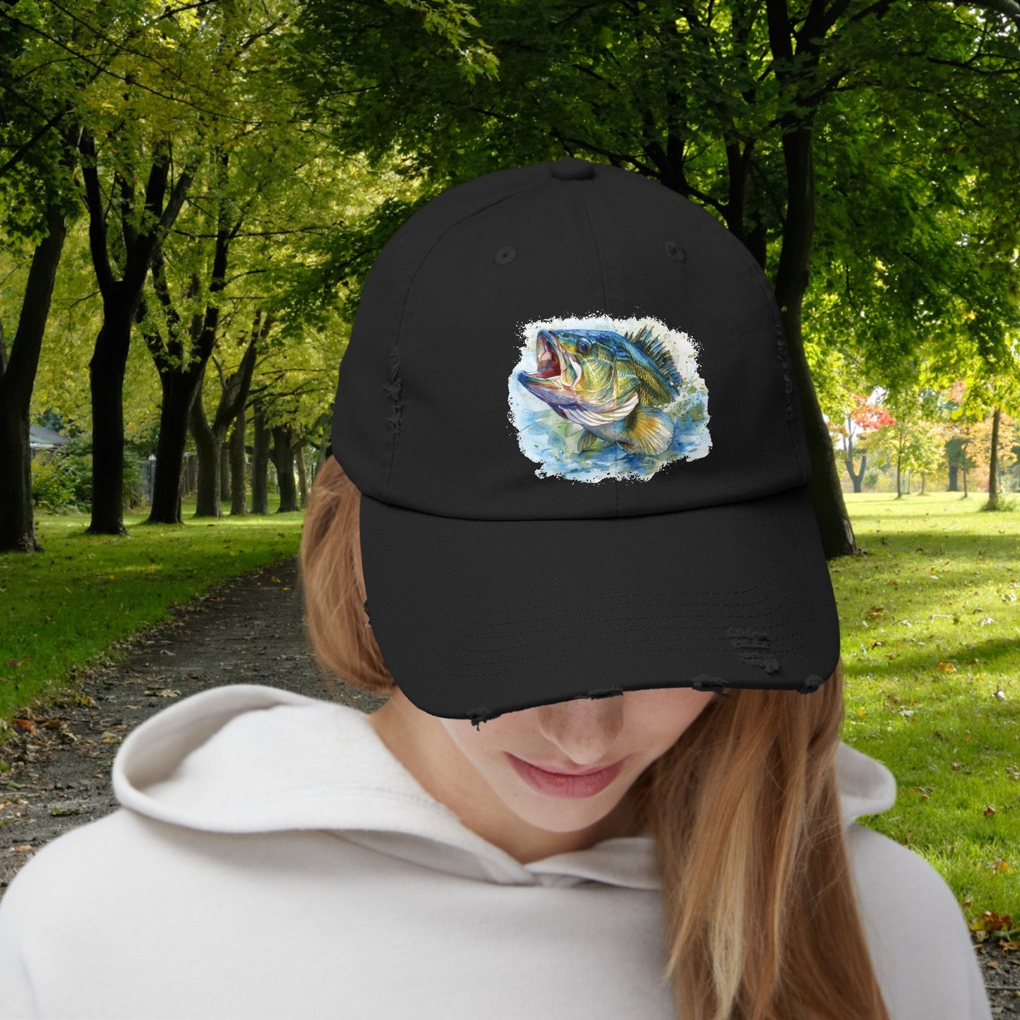 Bass Fishing Baseball Hat, Colorful Watercolor Bass Fish Art, See Matching Sandals! - FlooredByArt