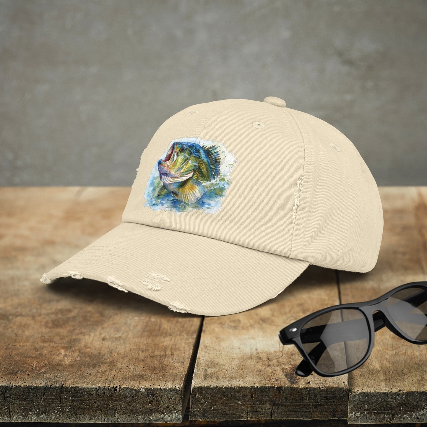 Bass Fishing Baseball Hat, Colorful Watercolor Bass Fish Art, See Matching Sandals! - FlooredByArt