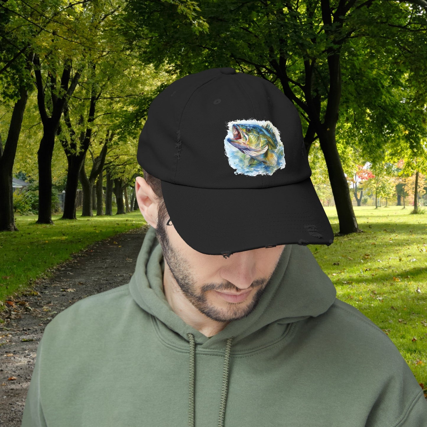 Bass Fishing Baseball Hat, Colorful Watercolor Bass Fish Art, See Matching Sandals! - FlooredByArt