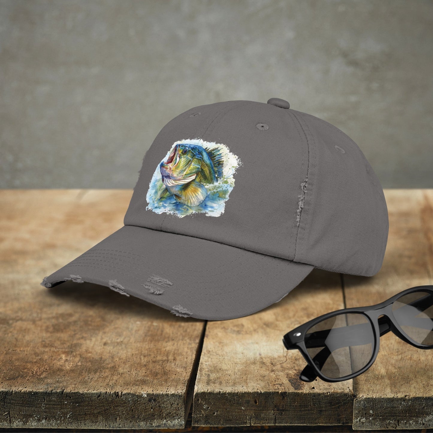 Bass Fishing Baseball Hat, Colorful Watercolor Bass Fish Art, See Matching Sandals! - FlooredByArt