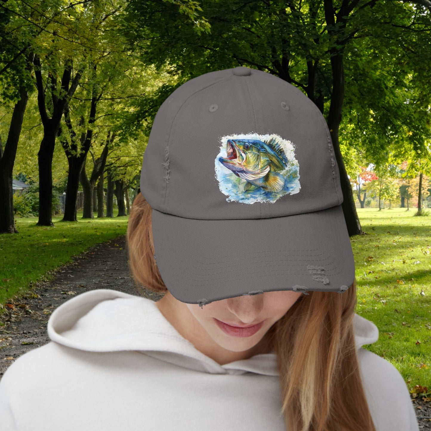 Bass Fishing Baseball Hat, Colorful Watercolor Bass Fish Art, See Matching Sandals! - FlooredByArt