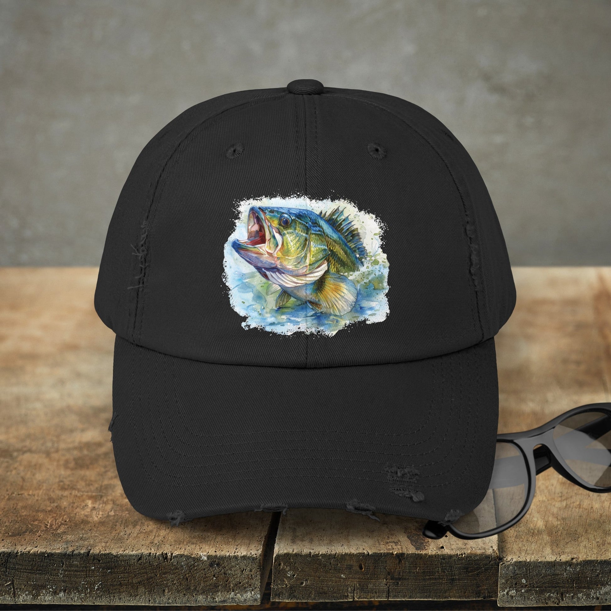 Bass Fishing Baseball Hat, Colorful Watercolor Bass Fish Art, See Matching Sandals! - FlooredByArt