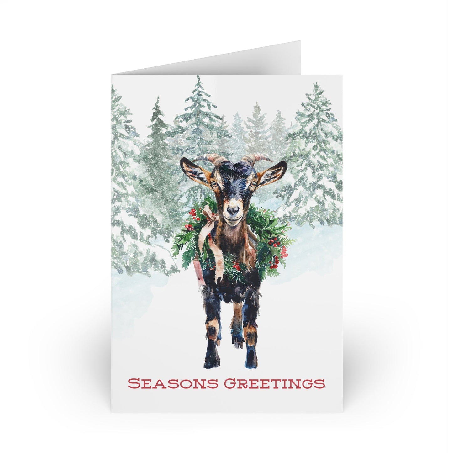 Black and Tan Christmas Goat in Snow, Blank Art Greeting Cards - Set of 10 or 1 - FlooredByArt