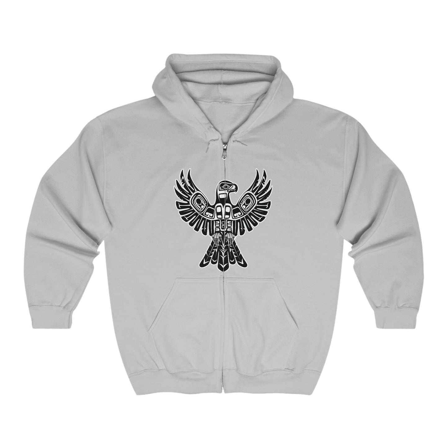 Black & White Thunderbird Jacket, Full Zip Hoodie, Thunderbird Totem Spirit - FlooredByArt