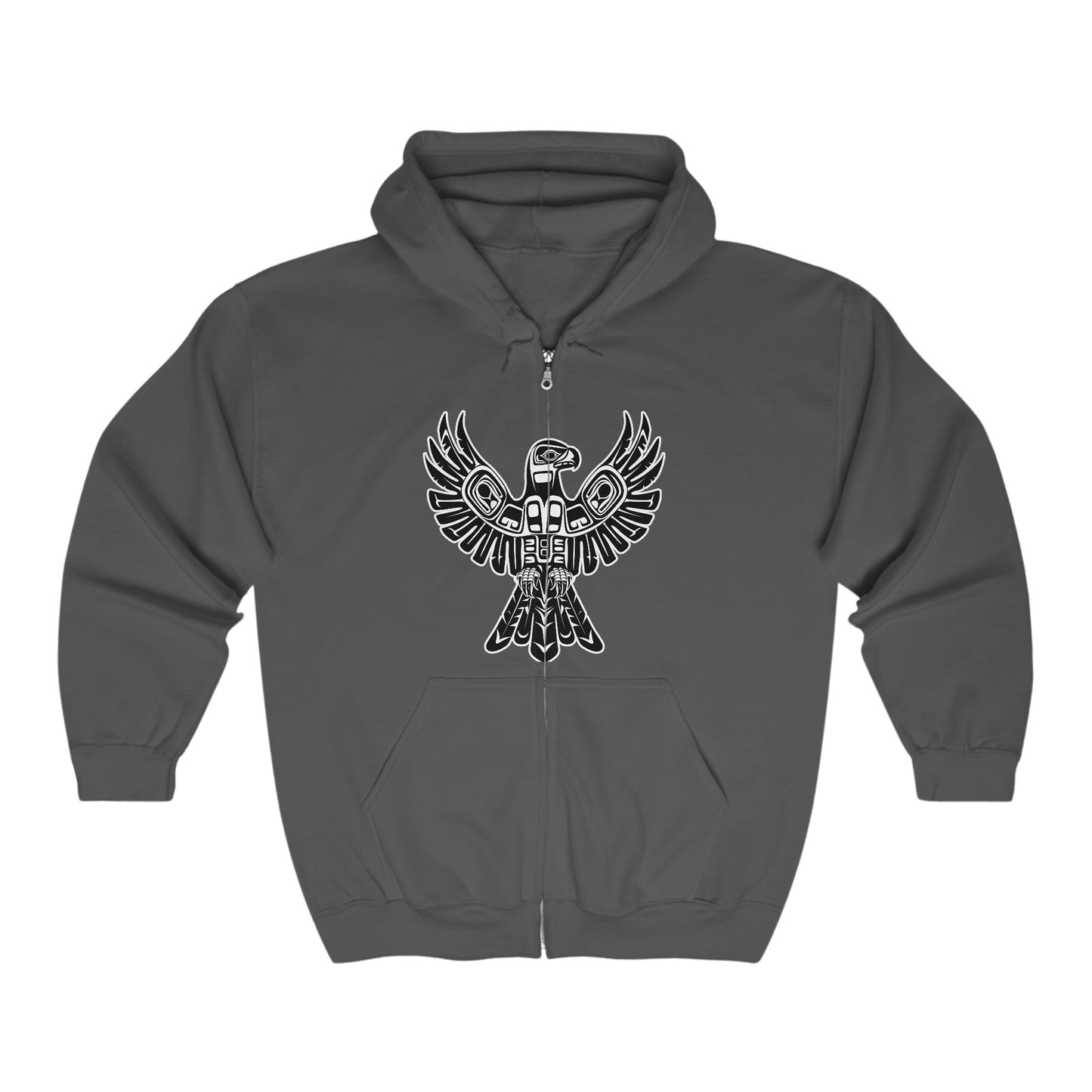 Black & White Thunderbird Jacket, Full Zip Hoodie, Thunderbird Totem Spirit - FlooredByArt