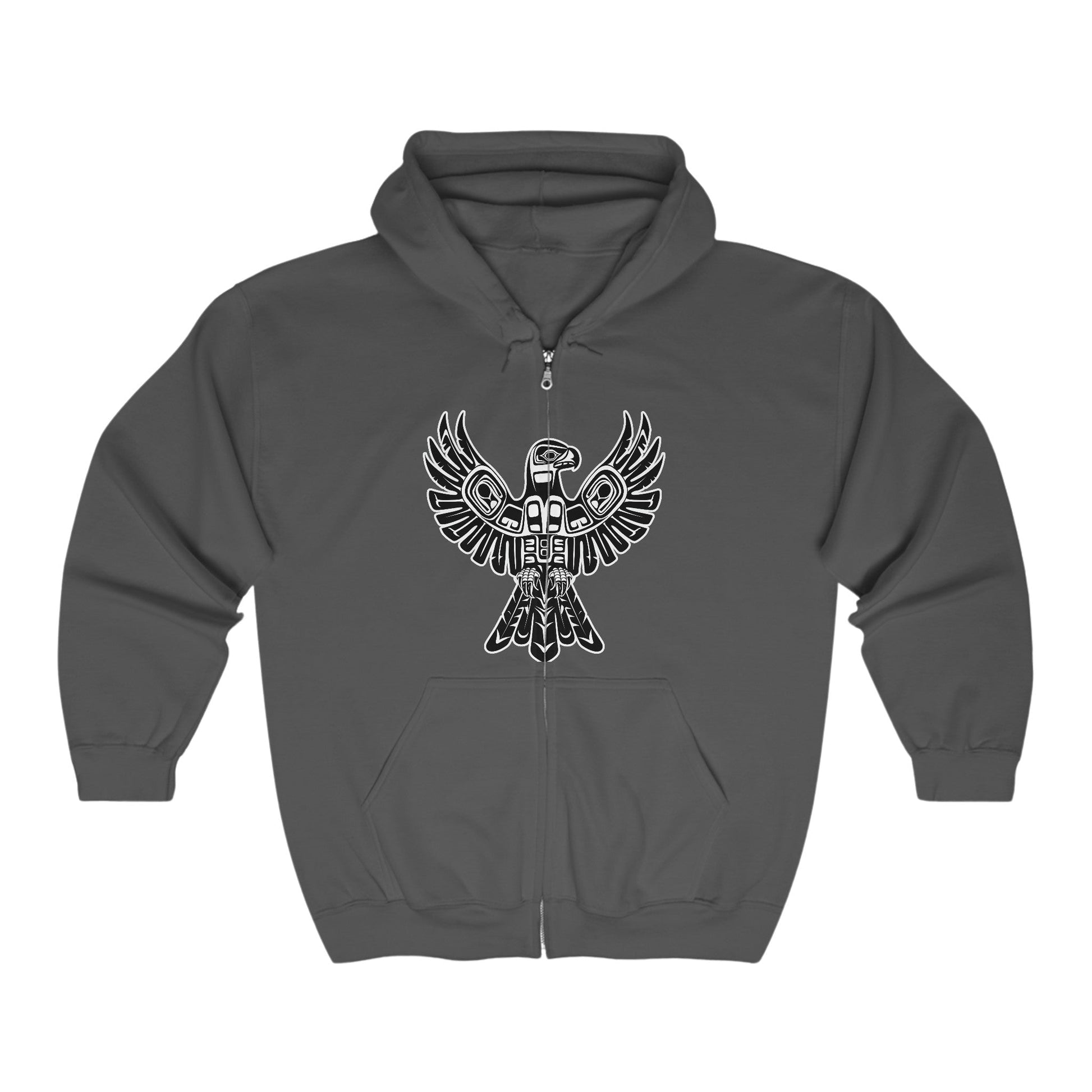 Black & White Thunderbird Jacket, Full Zip Hoodie, Thunderbird Totem Spirit - FlooredByArt