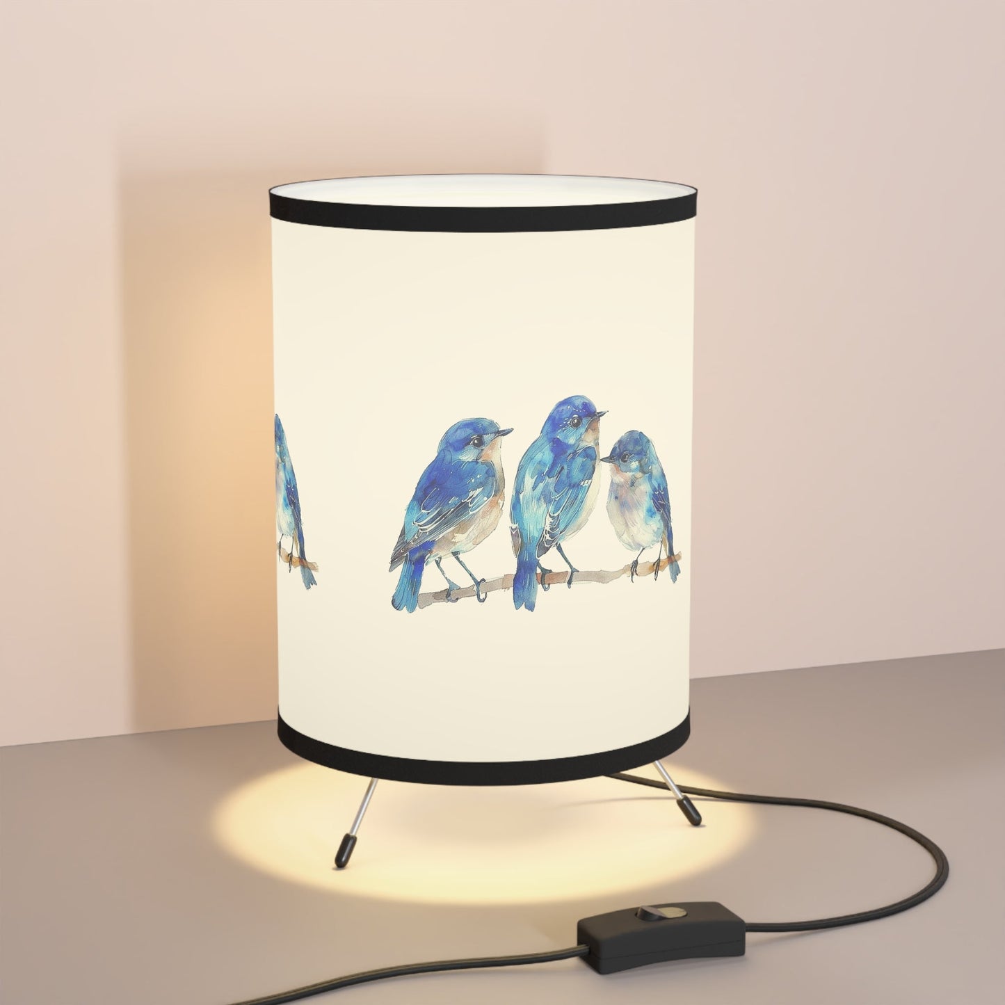 Bluebird Desk Lamp on Low Profile Tripod, Cute Decorator Bluebird Accent Lamp - FlooredByArt