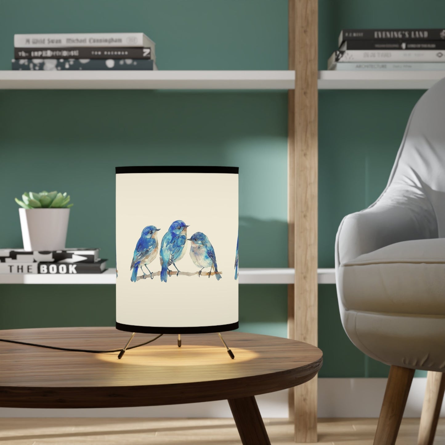 Bluebird Desk Lamp on Low Profile Tripod, Cute Decorator Bluebird Accent Lamp - FlooredByArt