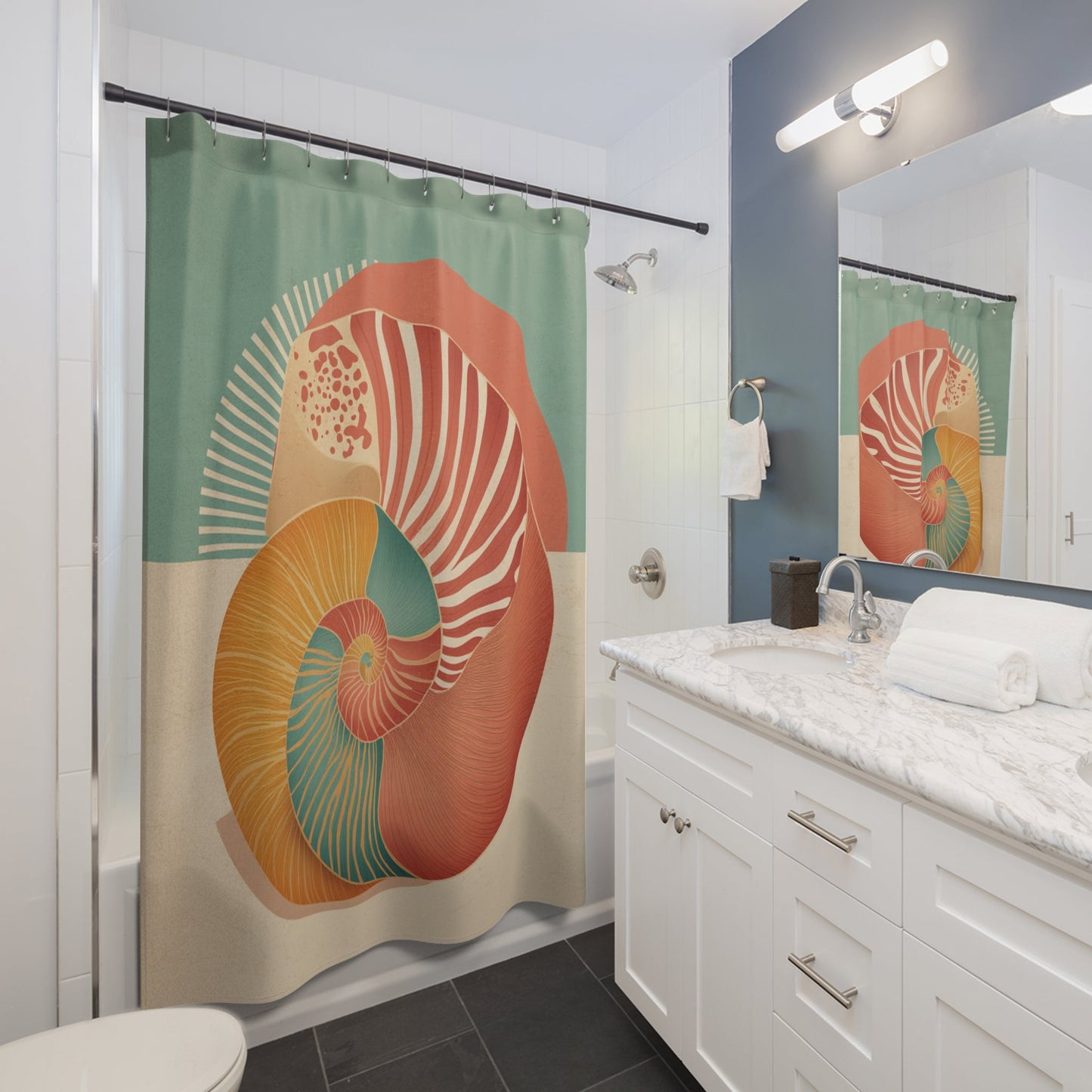 Bohemian Nautilus Shower Curtains - Artistic Bathroom Decor, Ocean Vibe, Beach House Gift, Coastal Living, Unique Home Accent - FlooredByArt