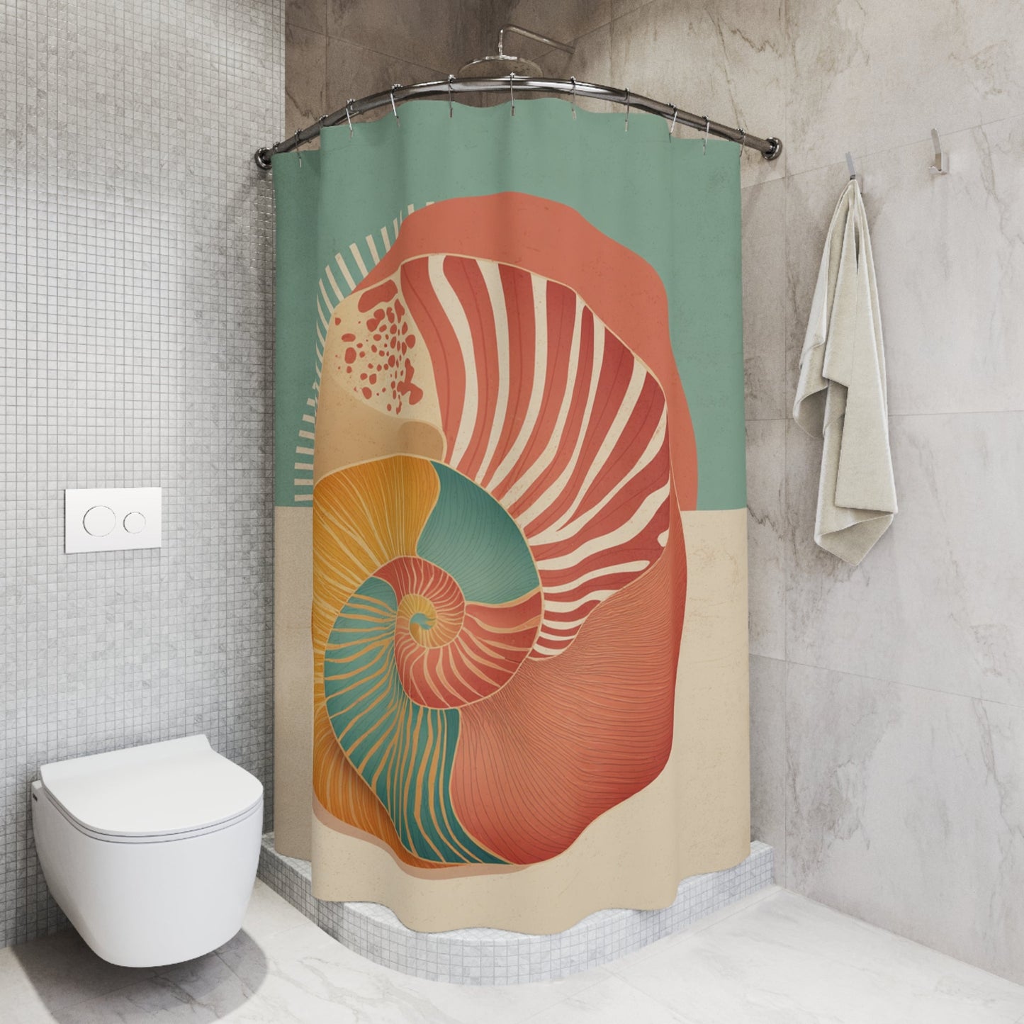 Bohemian Nautilus Shower Curtains - Artistic Bathroom Decor, Ocean Vibe, Beach House Gift, Coastal Living, Unique Home Accent - FlooredByArt