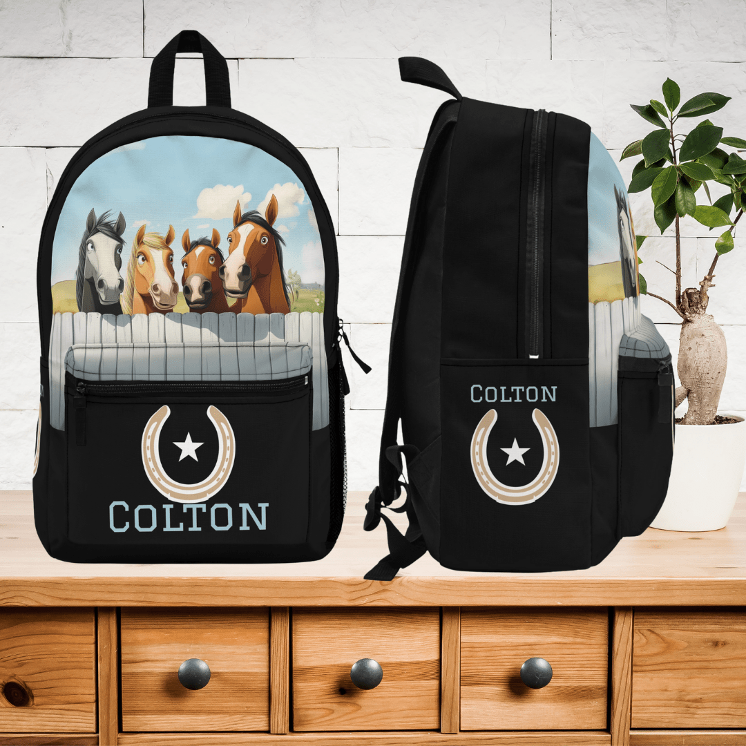 Boys or Girls Horse Backpack - Personalized Cartoon Pony Bookbag - FlooredByArt