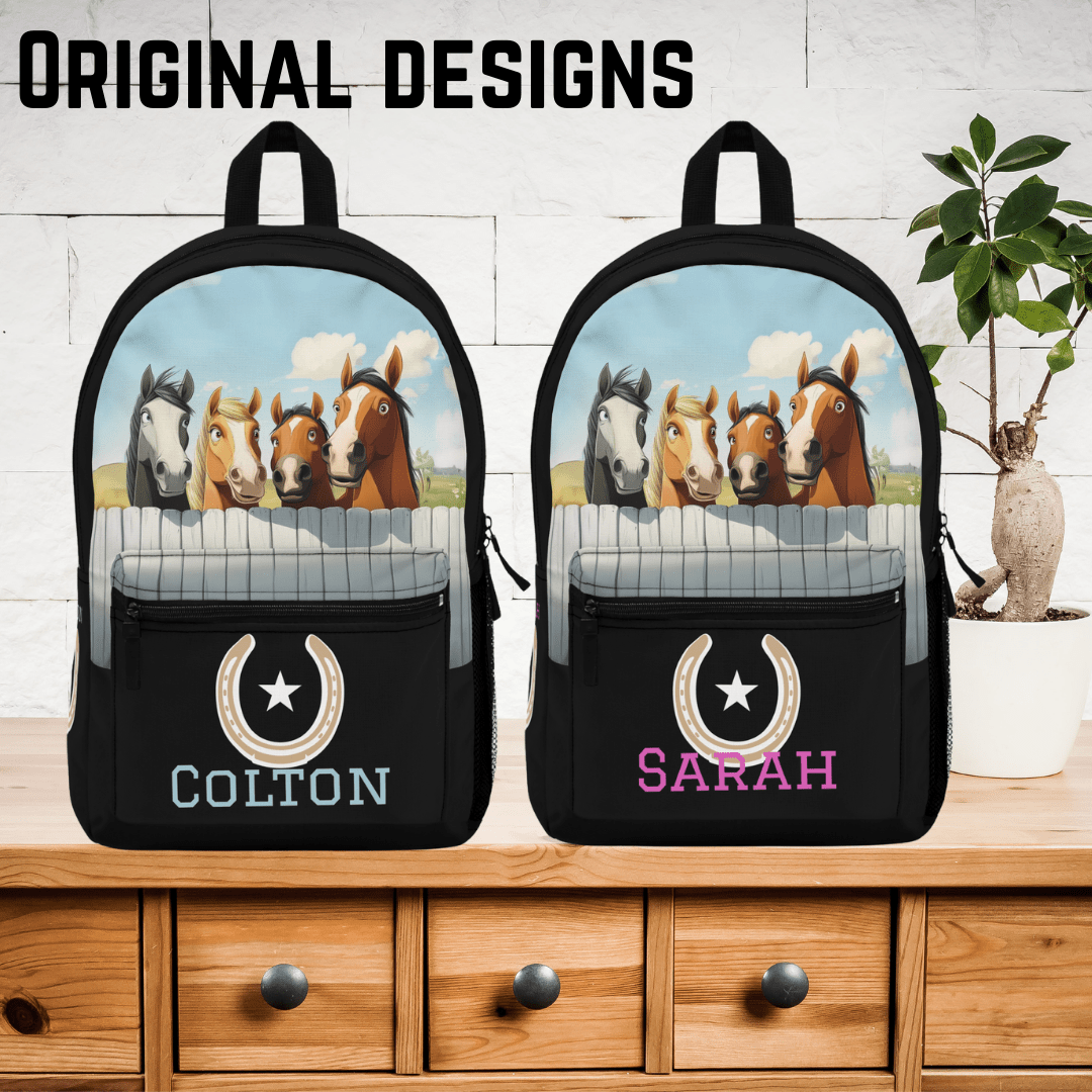 Boys or Girls Horse Backpack - Personalized Cartoon Pony Bookbag - FlooredByArt