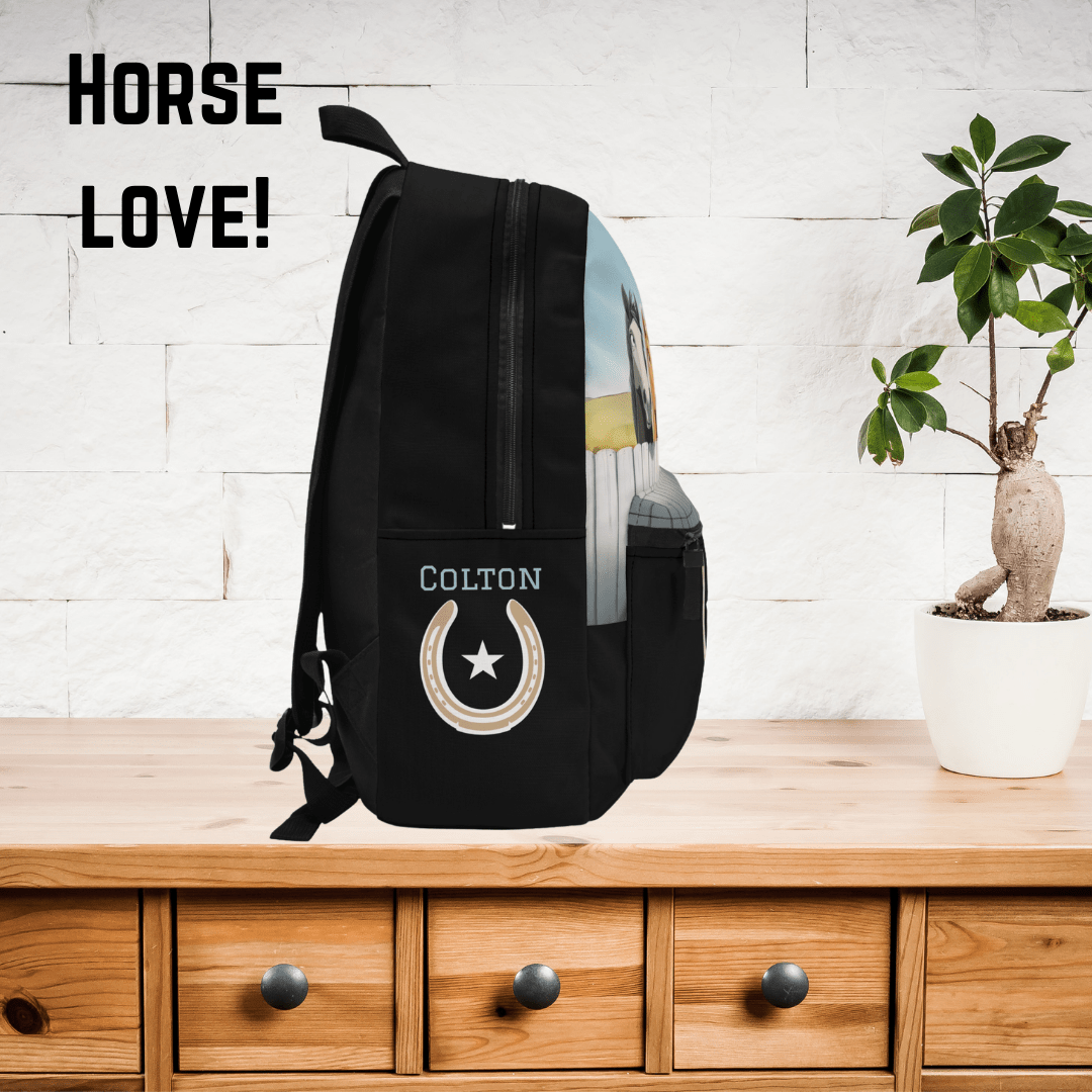 Boys or Girls Horse Backpack - Personalized Cartoon Pony Bookbag - FlooredByArt