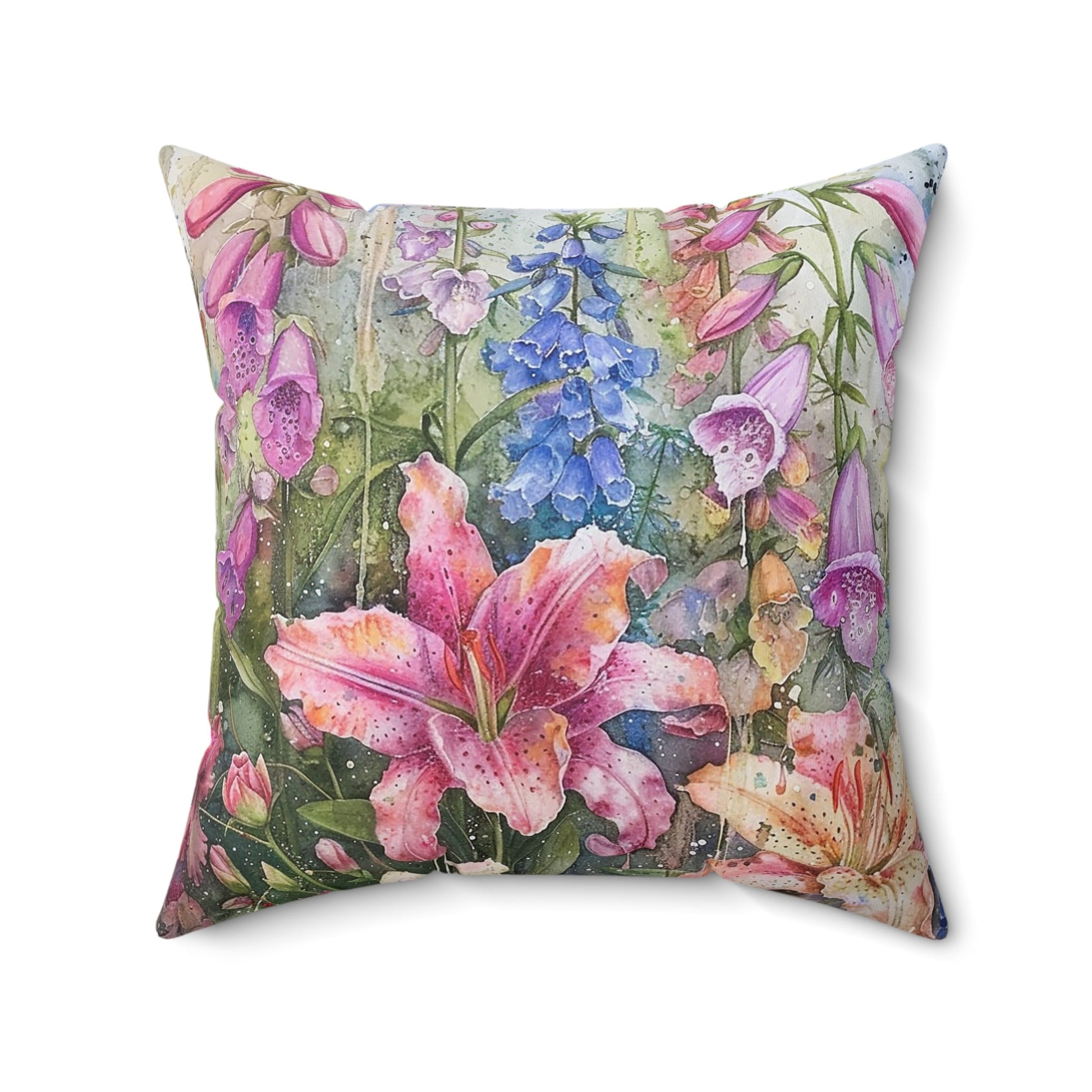 Bright Floral Garden Throw Pillow, Boho Electic Garden Decor, Summer Garden - FlooredByArt