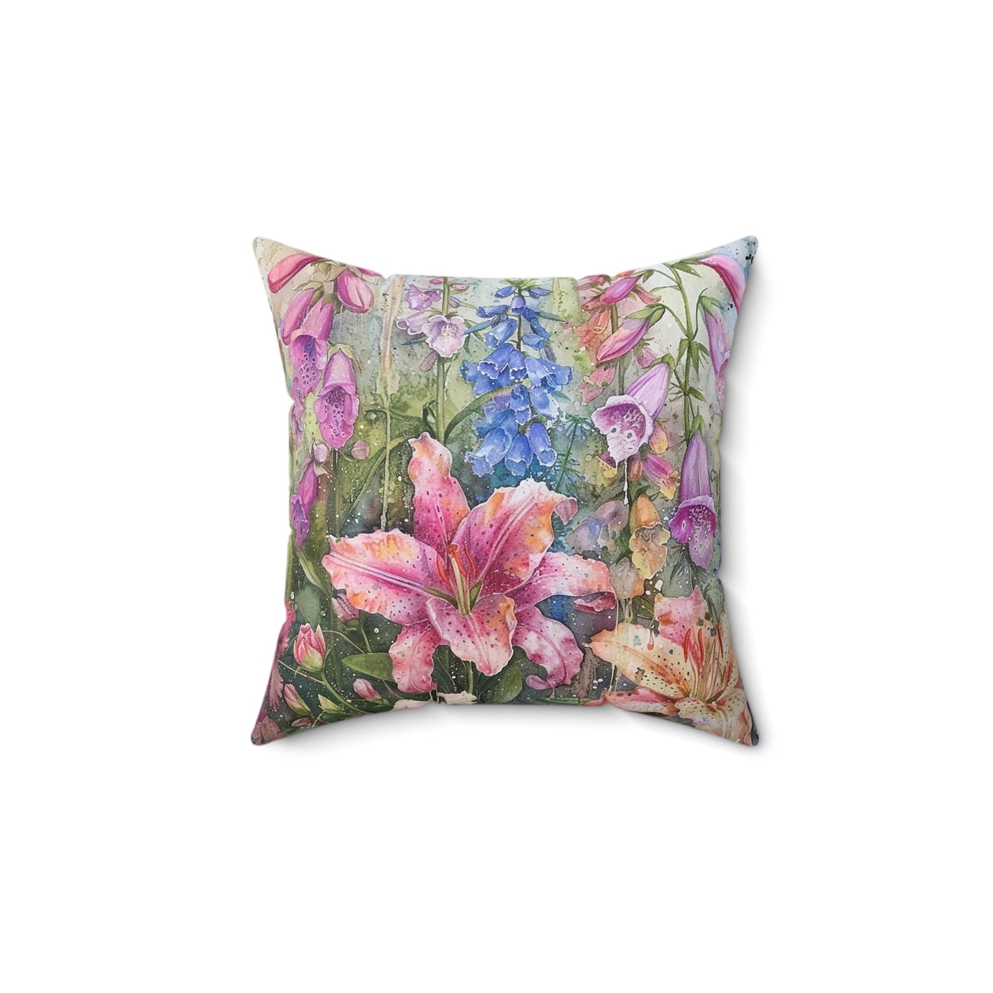 Bright Floral Garden Throw Pillow, Boho Electic Garden Decor, Summer Garden - FlooredByArt