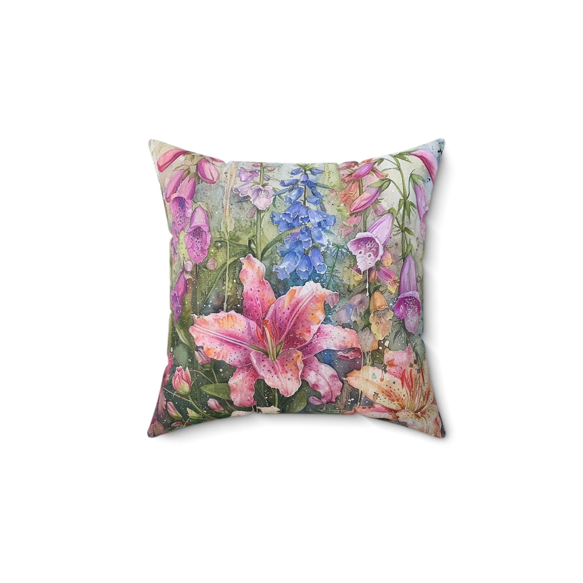 Bright Floral Garden Throw Pillow, Boho Electic Garden Decor, Summer Garden - FlooredByArt