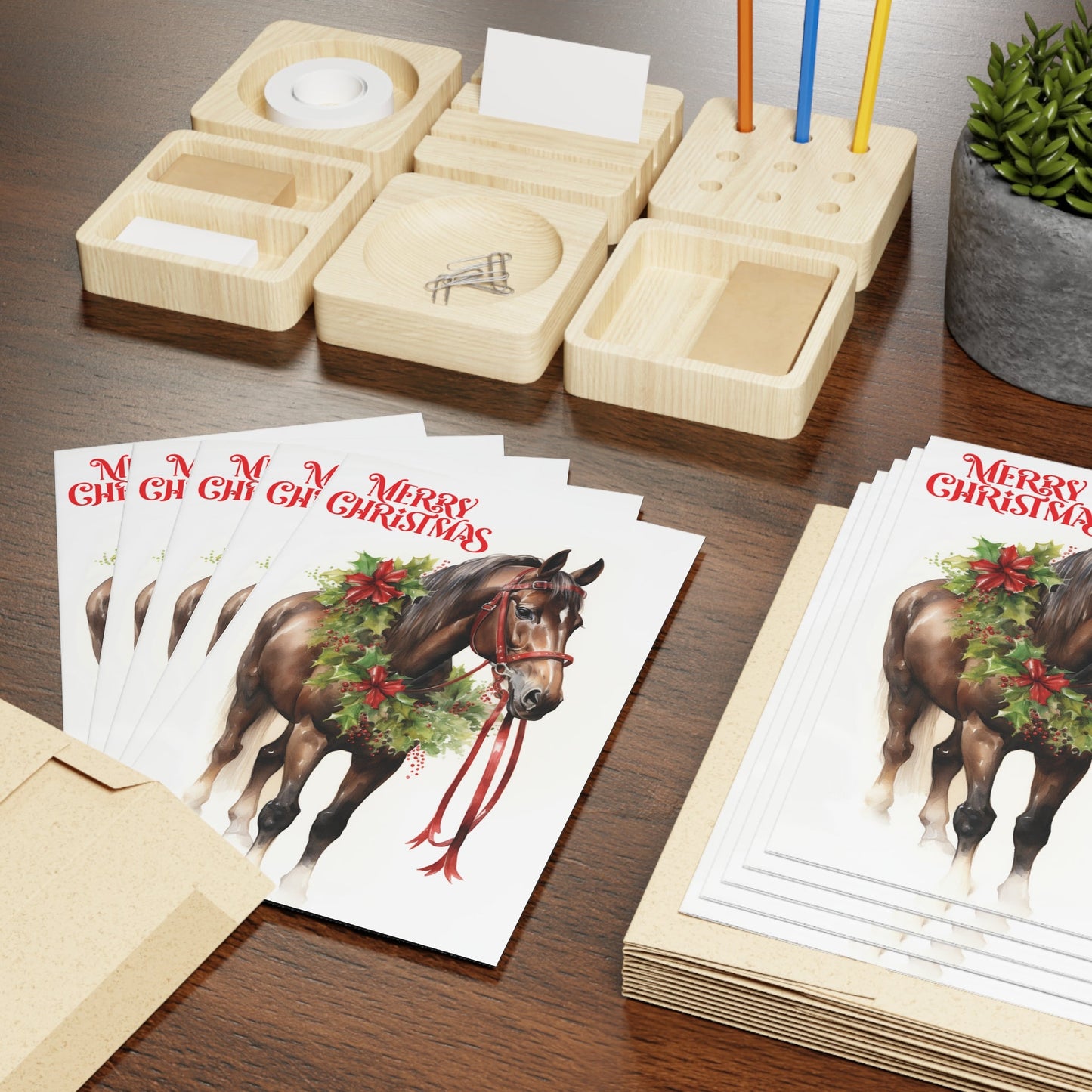 Brown Bay Horse Christmas Card, Artwork Design Christmas Greeting Card - FlooredByArt