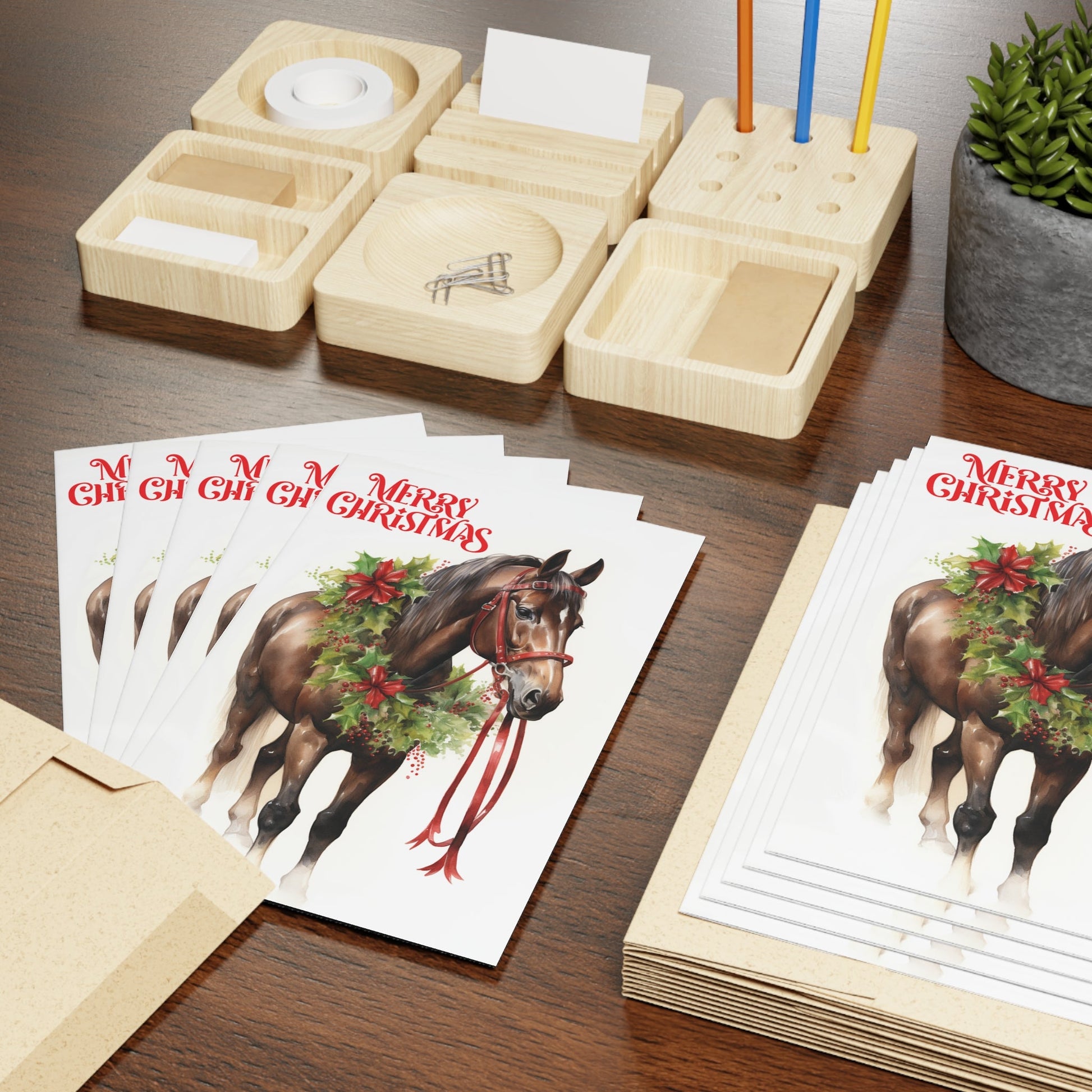 Brown Bay Horse Christmas Card, Artwork Design Christmas Greeting Card - FlooredByArt