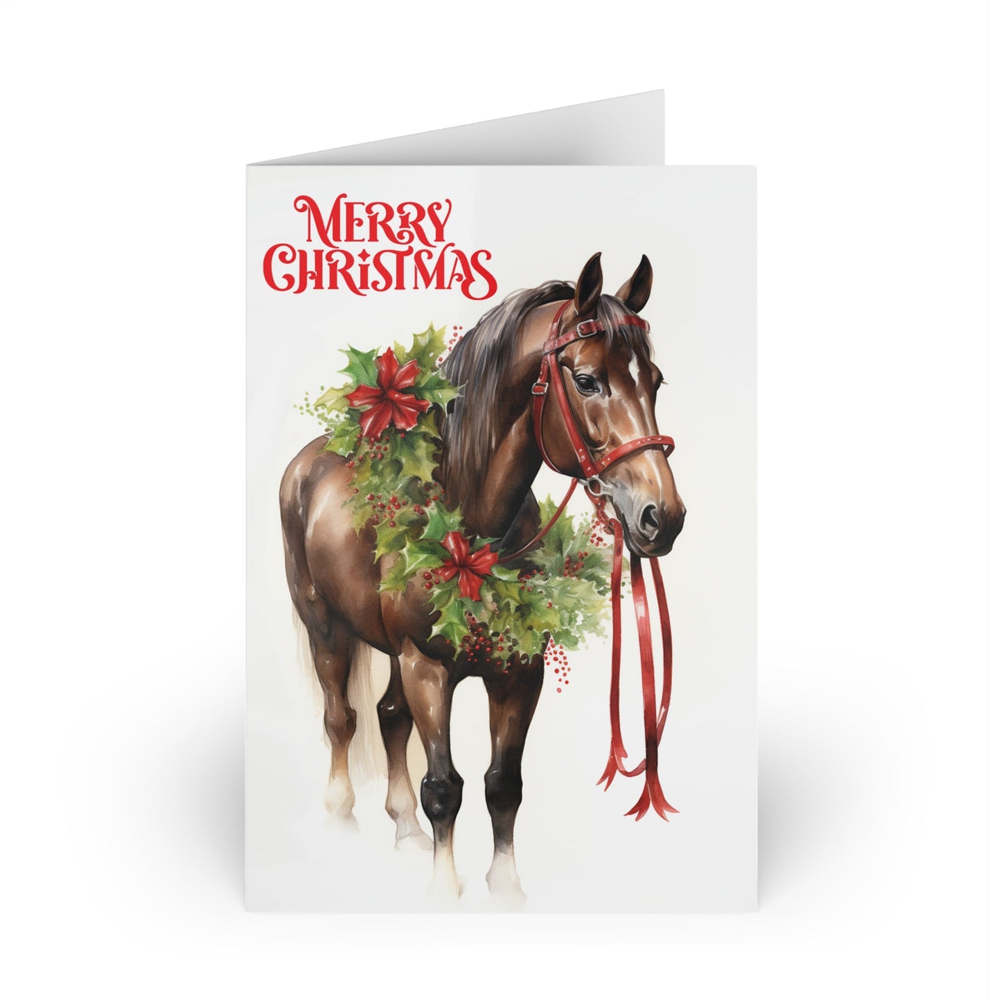 Brown Bay Horse Christmas Card, Artwork Design Christmas Greeting Card - FlooredByArt