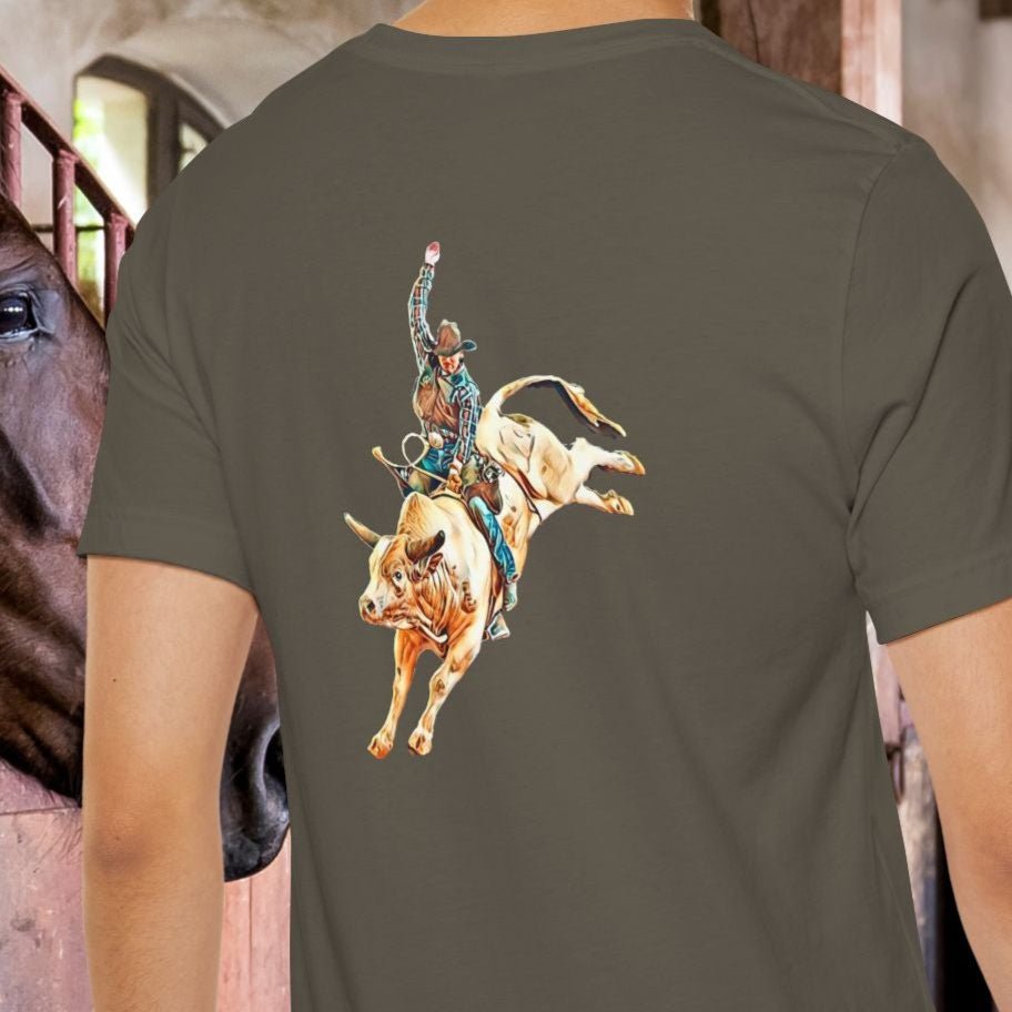 Bull Rider Rodeo T-Shirt – Cowboy Grit Graphic Tee for Rodeo Fans - FlooredByArt