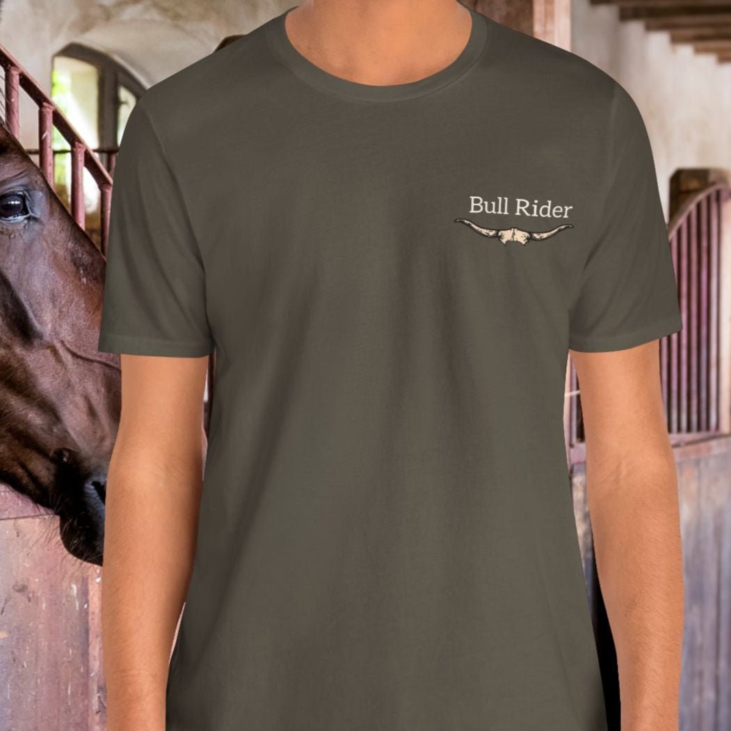 Bull Rider Rodeo T-Shirt – Cowboy Grit Graphic Tee for Rodeo Fans - FlooredByArt