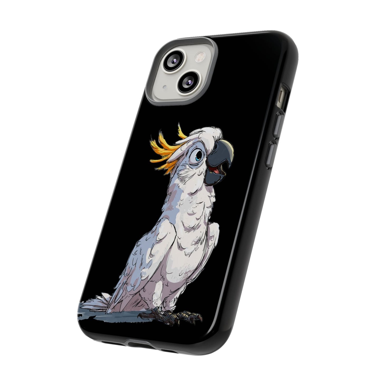 Cartoon Cockatoo Phone Case – Funny Bird Lover iPhone Cover, Black 2 Layer Tough Protection - FlooredByArt
