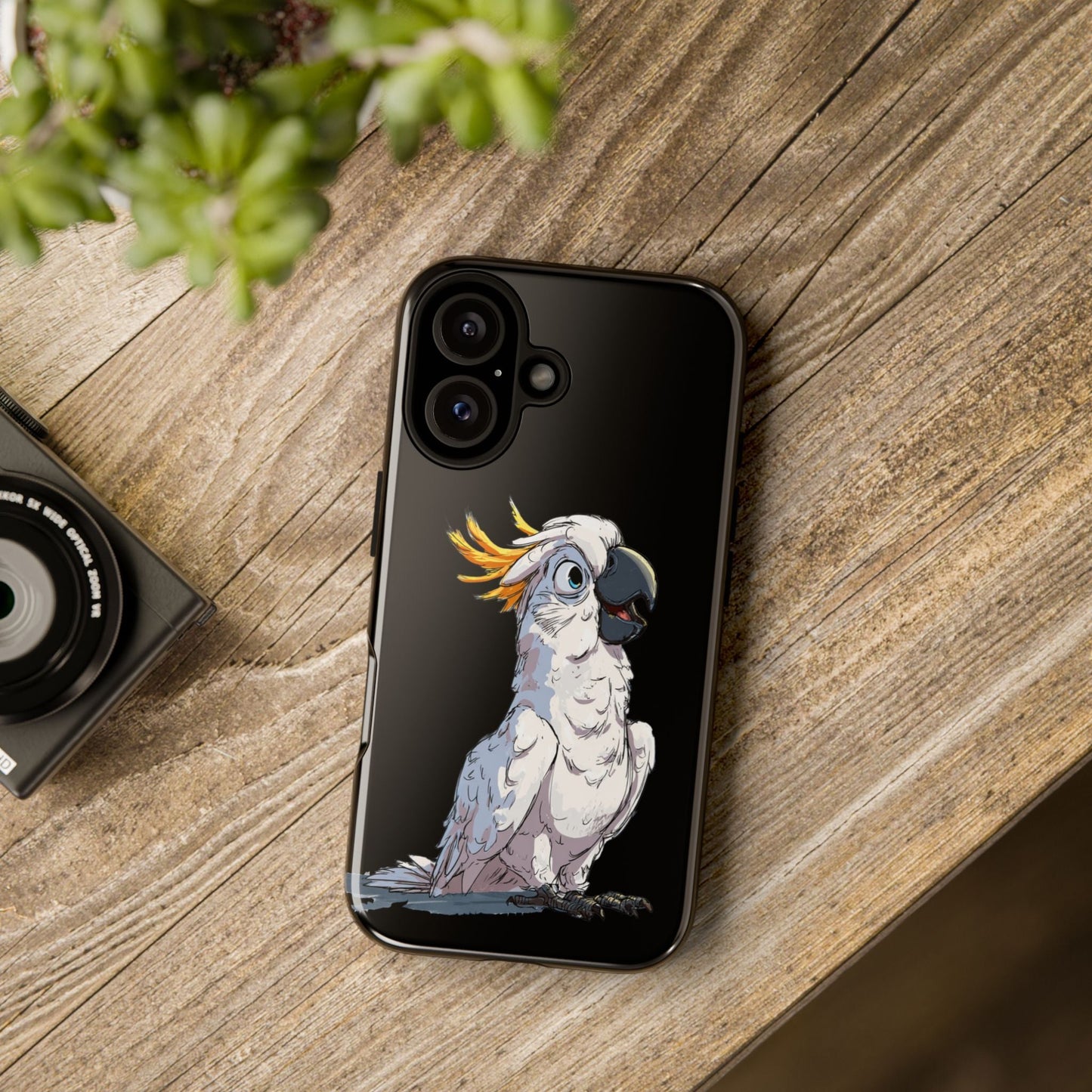 Cartoon Cockatoo Phone Case – Funny Bird Lover iPhone Cover, Black 2 Layer Tough Protection - FlooredByArt