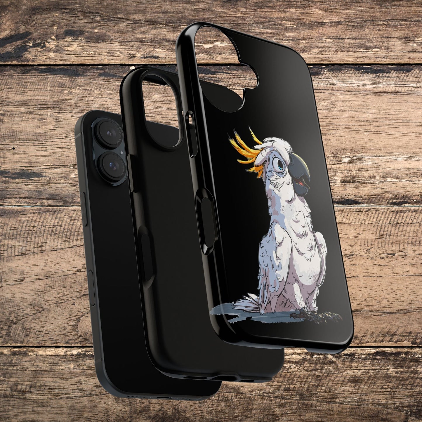 Cartoon Cockatoo Phone Case – Funny Bird Lover iPhone Cover, Black 2 Layer Tough Protection - FlooredByArt