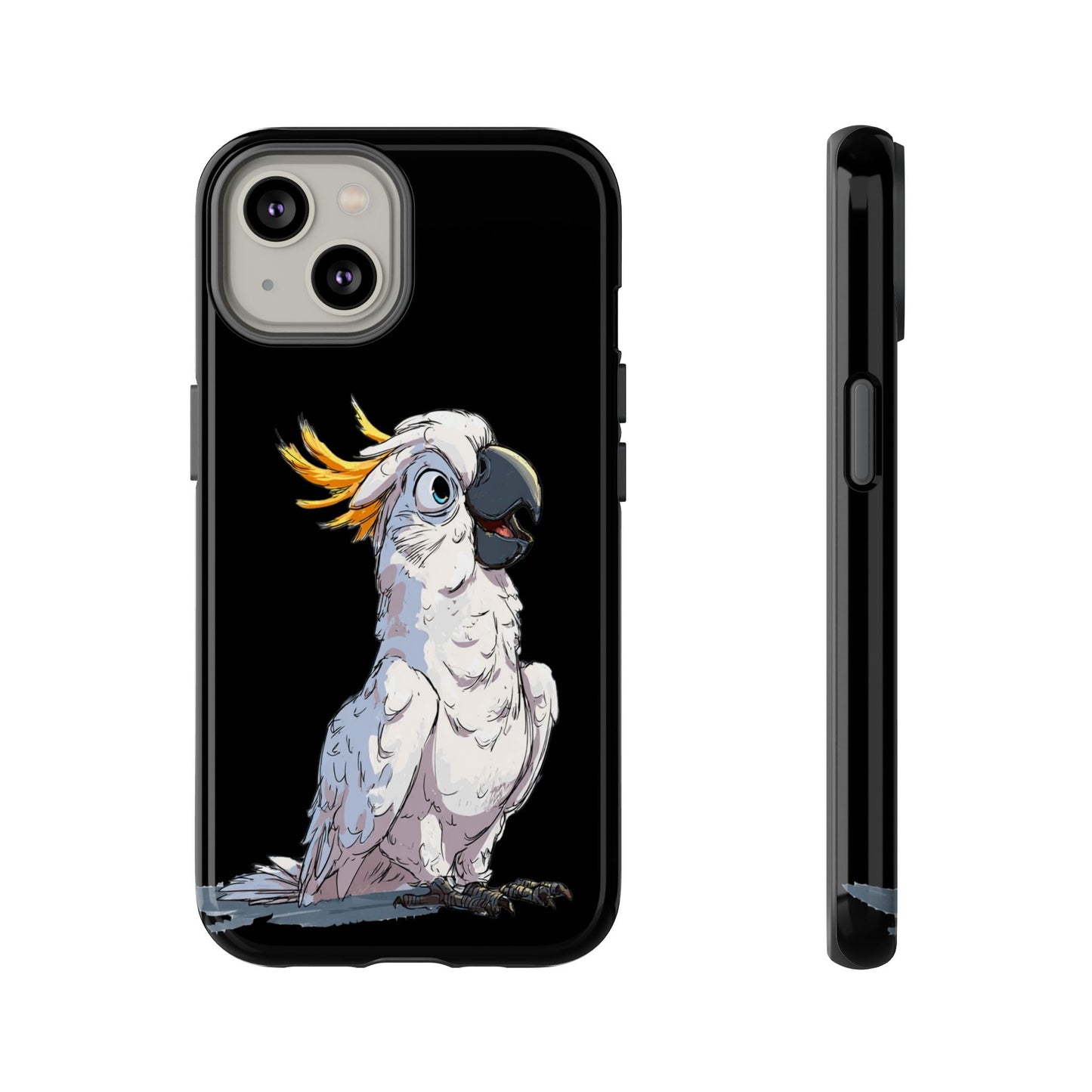 Cartoon Cockatoo Phone Case – Funny Bird Lover iPhone Cover, Black 2 Layer Tough Protection - FlooredByArt