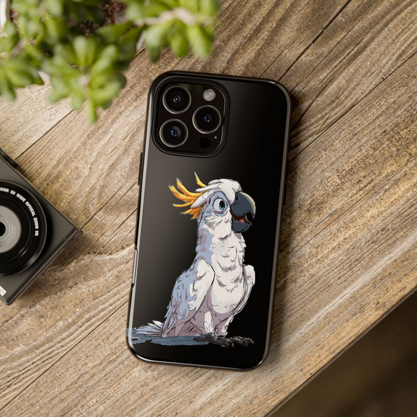 Cartoon Cockatoo Phone Case – Funny Bird Lover iPhone Cover, Black 2 Layer Tough Protection - FlooredByArt