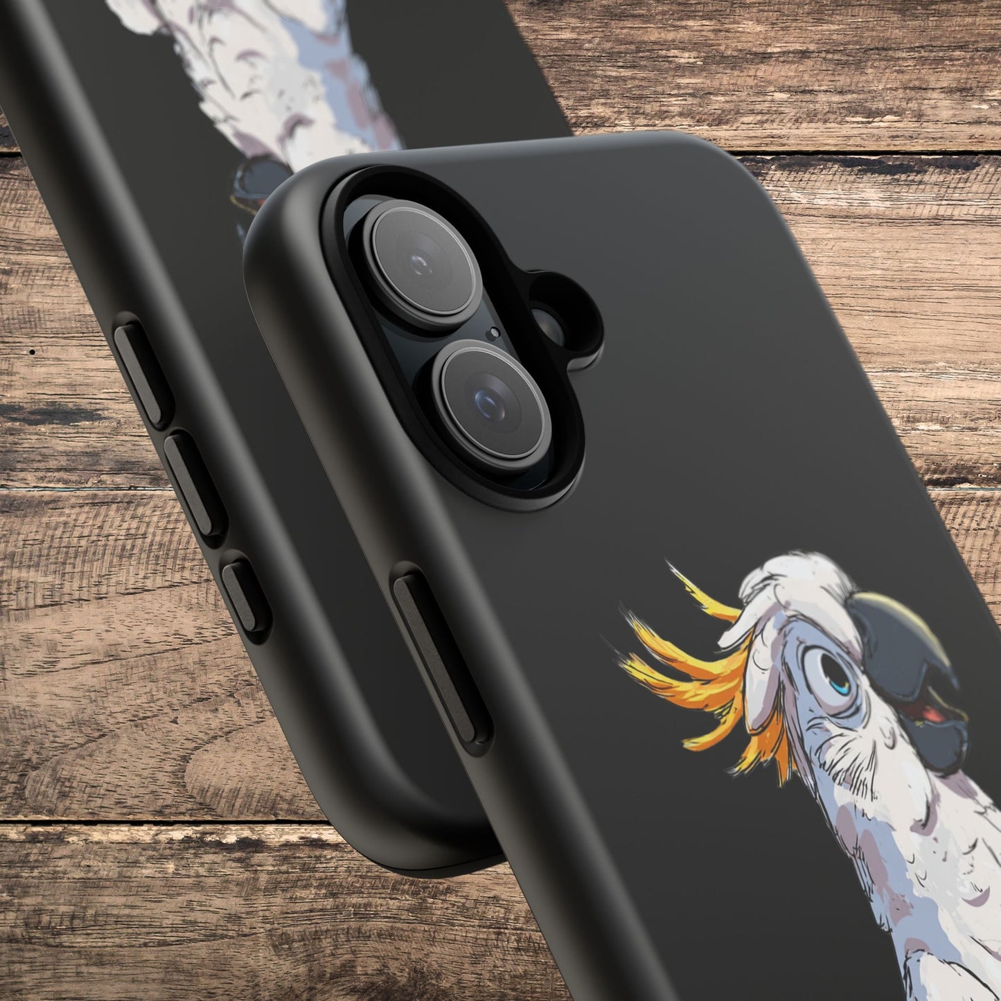 Cartoon Cockatoo Phone Case – Funny Bird Lover iPhone Cover, Black 2 Layer Tough Protection - FlooredByArt