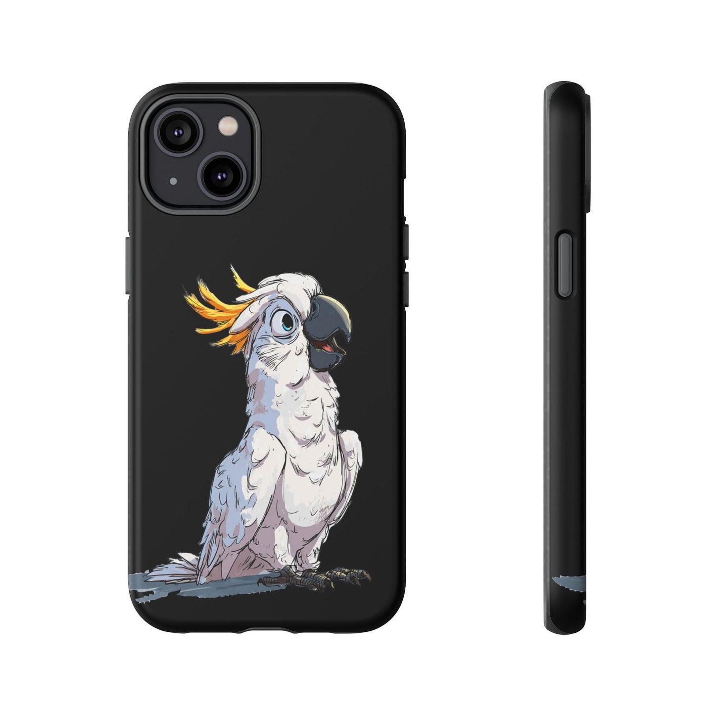 Cartoon Cockatoo Phone Case – Funny Bird Lover iPhone Cover, Black 2 Layer Tough Protection - FlooredByArt