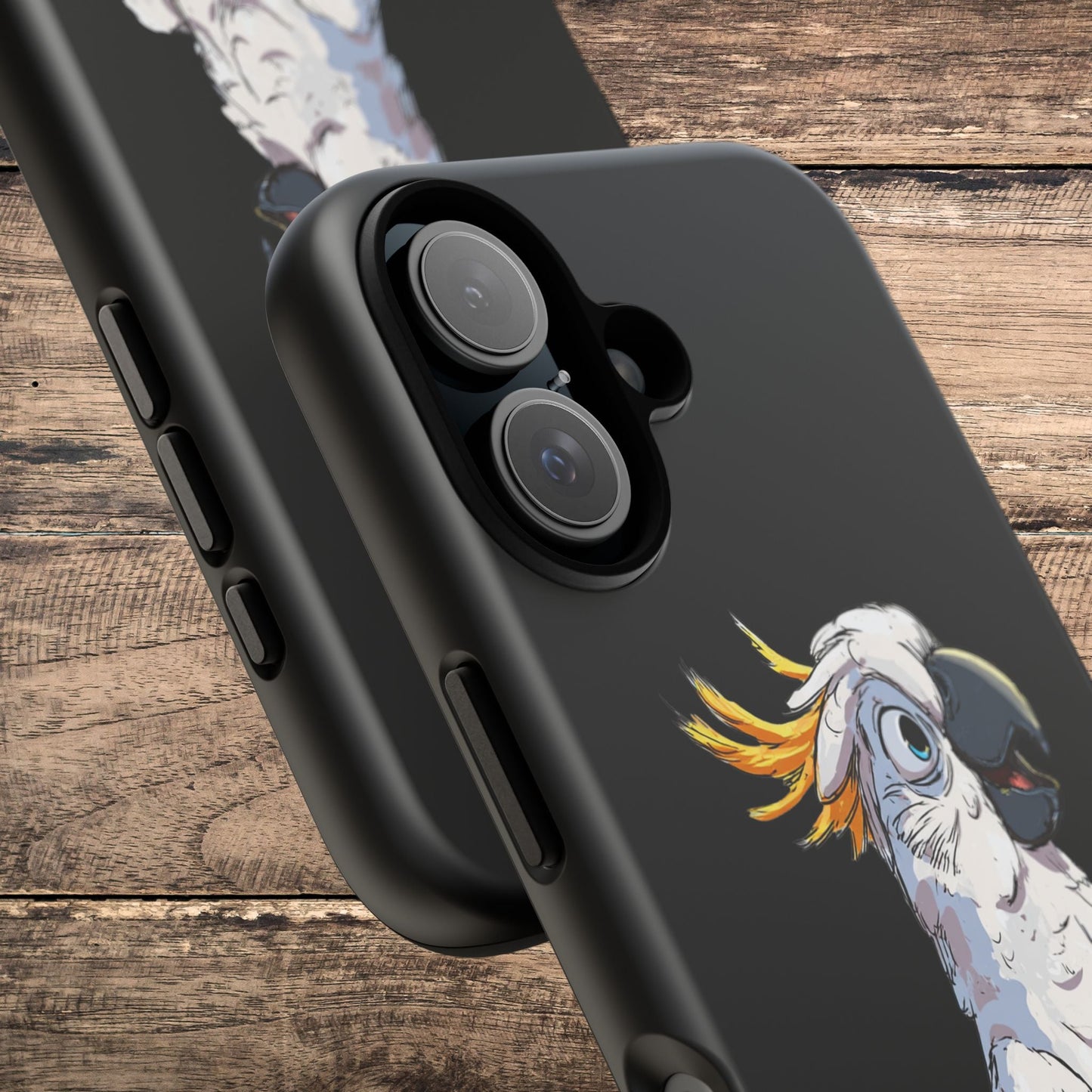 Cartoon Cockatoo Phone Case – Funny Bird Lover iPhone Cover, Black 2 Layer Tough Protection - FlooredByArt