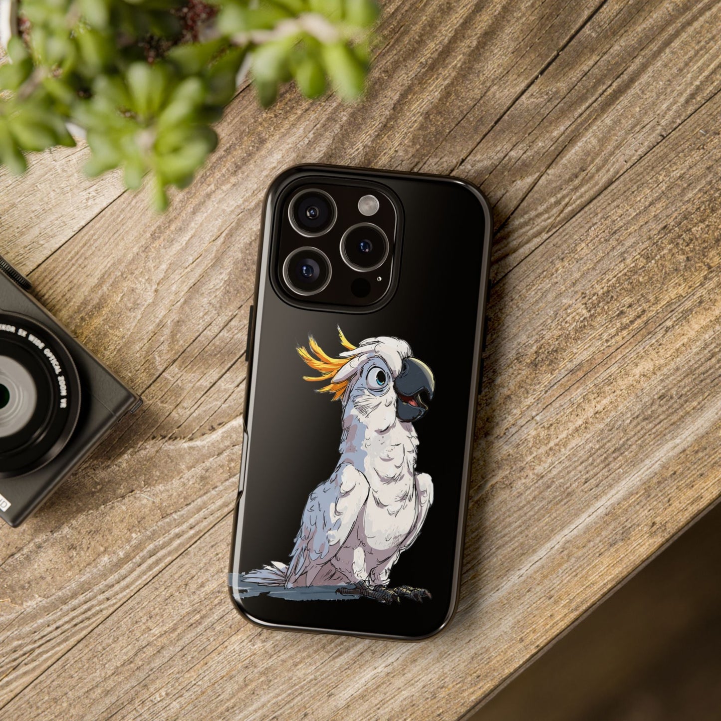 Cartoon Cockatoo Phone Case – Funny Bird Lover iPhone Cover, Black 2 Layer Tough Protection - FlooredByArt