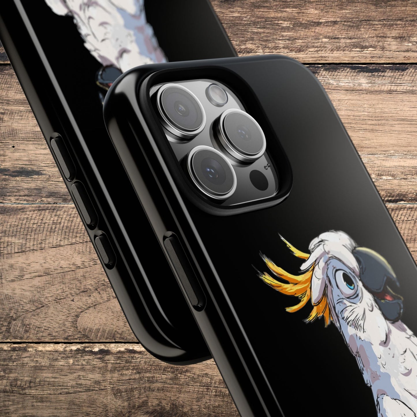 Cartoon Cockatoo Phone Case – Funny Bird Lover iPhone Cover, Black 2 Layer Tough Protection - FlooredByArt