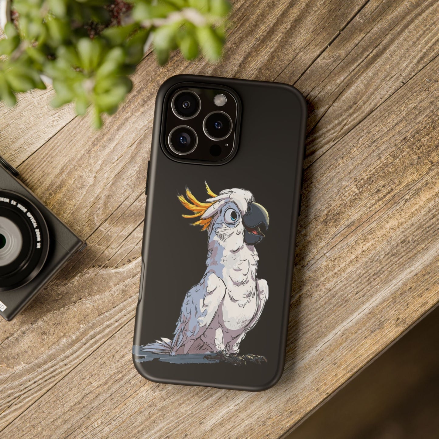 Cartoon Cockatoo Phone Case – Funny Bird Lover iPhone Cover, Black 2 Layer Tough Protection - FlooredByArt