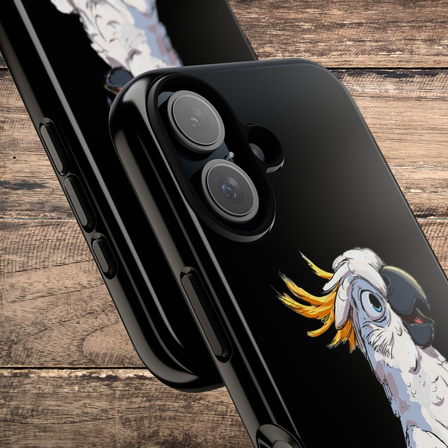 Cartoon Cockatoo Phone Case – Funny Bird Lover iPhone Cover, Black 2 Layer Tough Protection - FlooredByArt