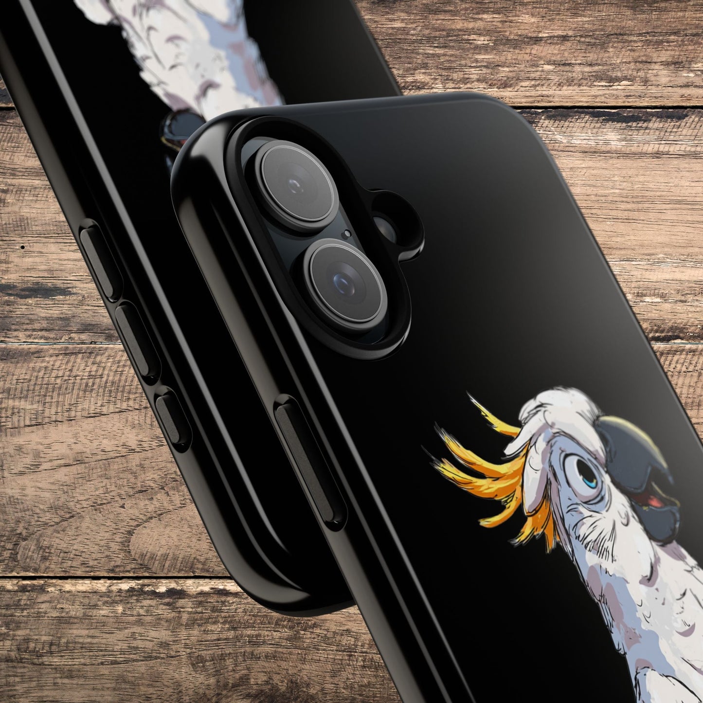 Cartoon Cockatoo Phone Case – Funny Bird Lover iPhone Cover, Black 2 Layer Tough Protection - FlooredByArt