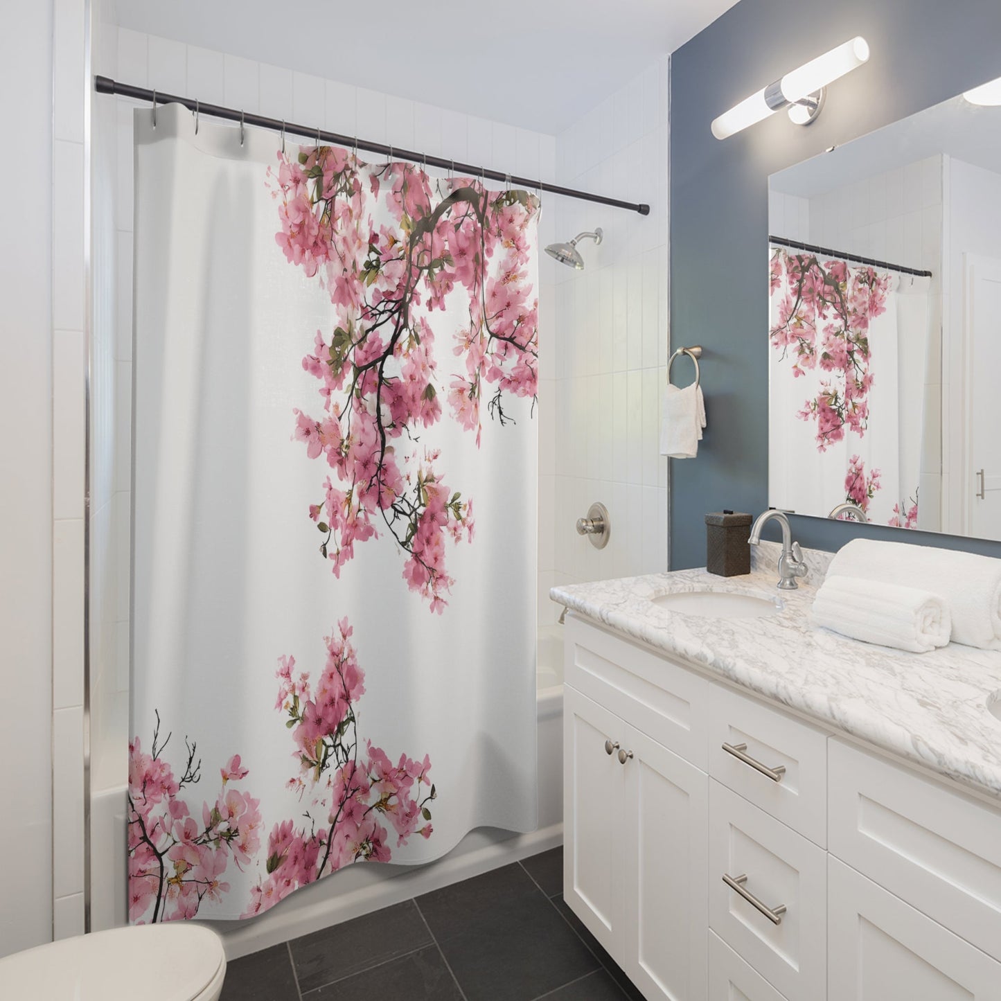 Cherry Blossom Shower Curtain - Elegant Floral Bathroom Decor for Spring - FlooredByArt