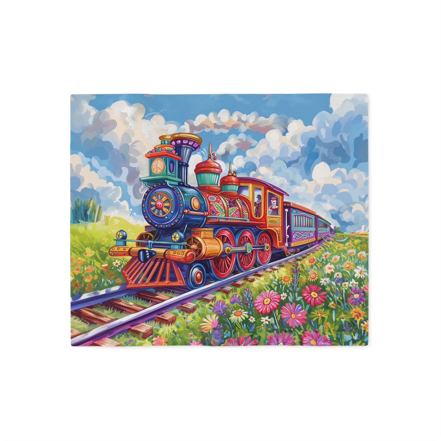Childrens Room Train Art Sweatshirt Blanket, CUTE Original Choo - Choo Design - FlooredByArt