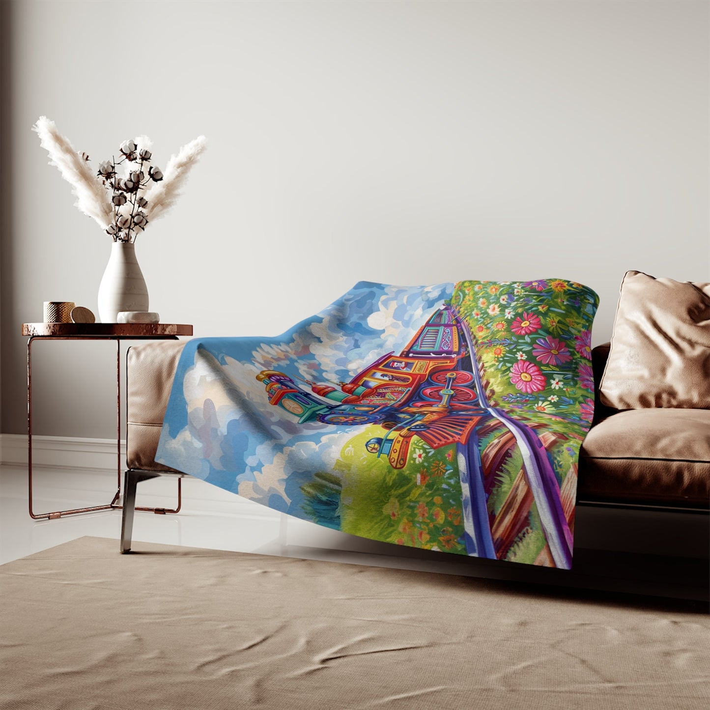 Childrens Room Train Art Sweatshirt Blanket, CUTE Original Choo - Choo Design - FlooredByArt