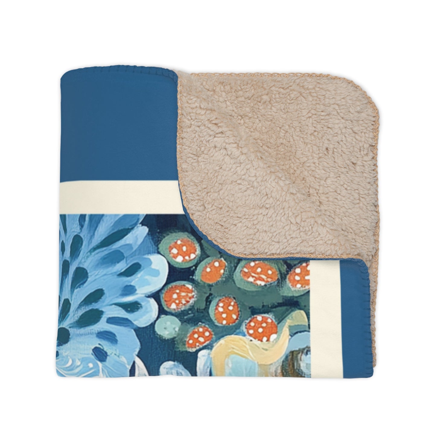 Coastal Beach Cottage Blanket, Scandi Stylized Shells Folk Art Throw, Rosemaling - FlooredByArt